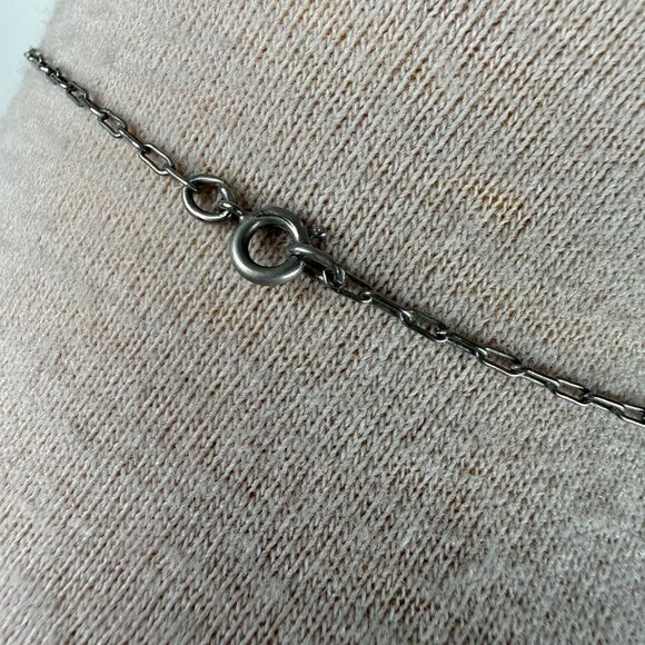 Vintage Art Nouveau Inspired Agate Pendant on Chain Silver Tone 18" - Picture 5 of 5